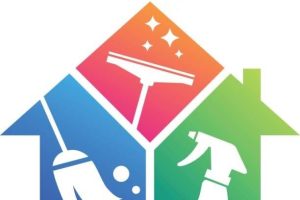 dessin d'une maison séparée en trois parties, sur le toit un aspirateur est dessiné, sur la droite un spray et sur la gauche un balai